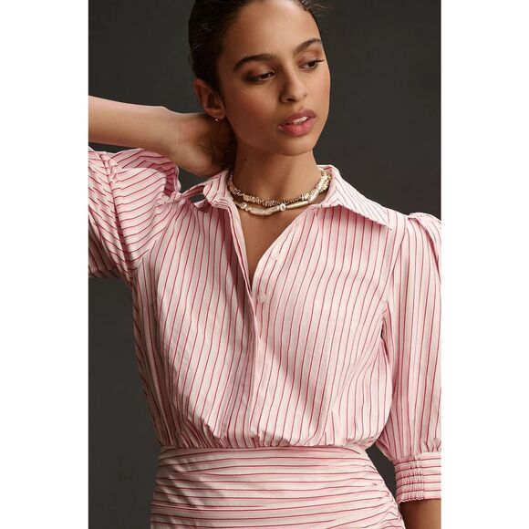 New Anthropologie Maeve Fitted Ruched Mini Shirt Dress Size Xl - Picture 3 of 9